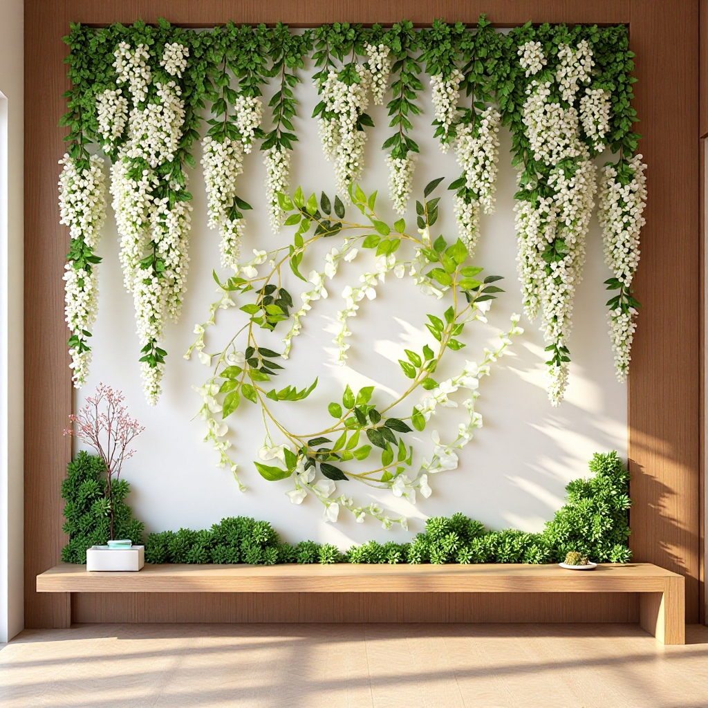 Wholesale of artificial wisteria, douhua, encrypted artificial flowers, artificial flowers, green plants, ceiling and wall hanging, living room wedding decoration flowers and wisteria plants Application Scenario