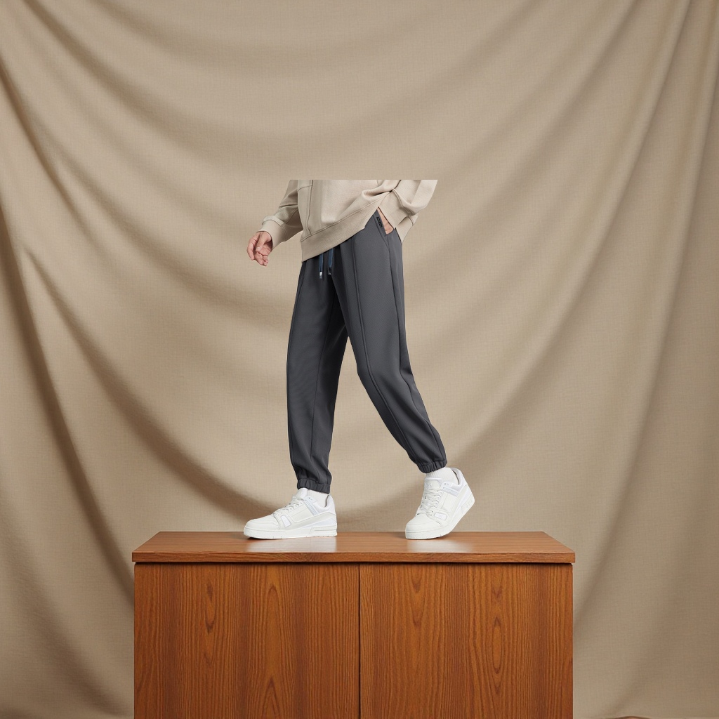WOOG2005 Dark grey tight-fitting casual pants for men, Spring/Autumn 2025 slightly loose straight-leg sport sweatpants, slightly elastic and comfortable men's casual pants