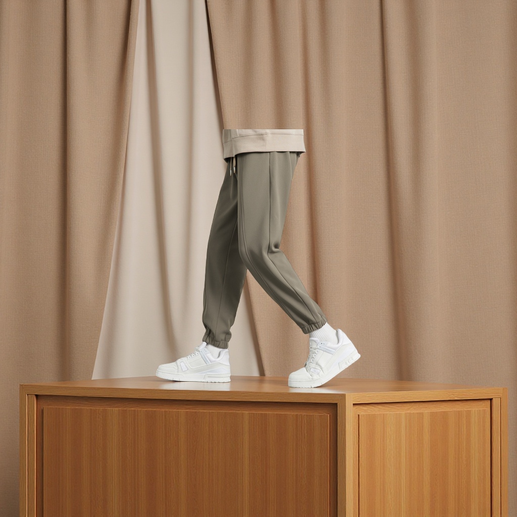 WOOG2005 Dark grey tight-fitting casual pants for men, Spring/Autumn 2025 slightly loose straight-leg sport sweatpants, slightly elastic and comfortable men's casual pants details Picture