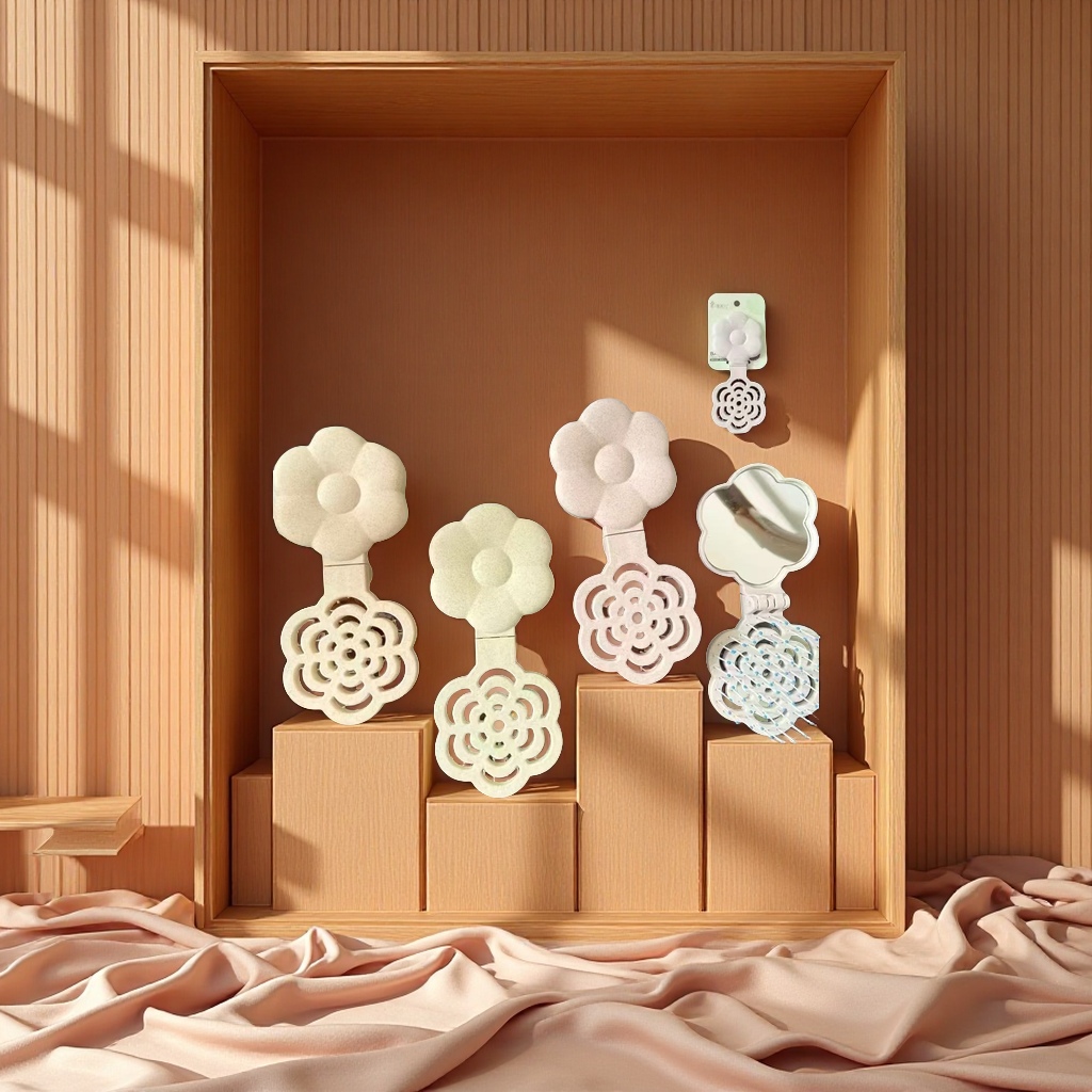 Rose-shaped dual-purpose mirror comb, portable makeup comb and mirror in one, a beauty tool that can be carried around and is a small commodity for street vending details Picture