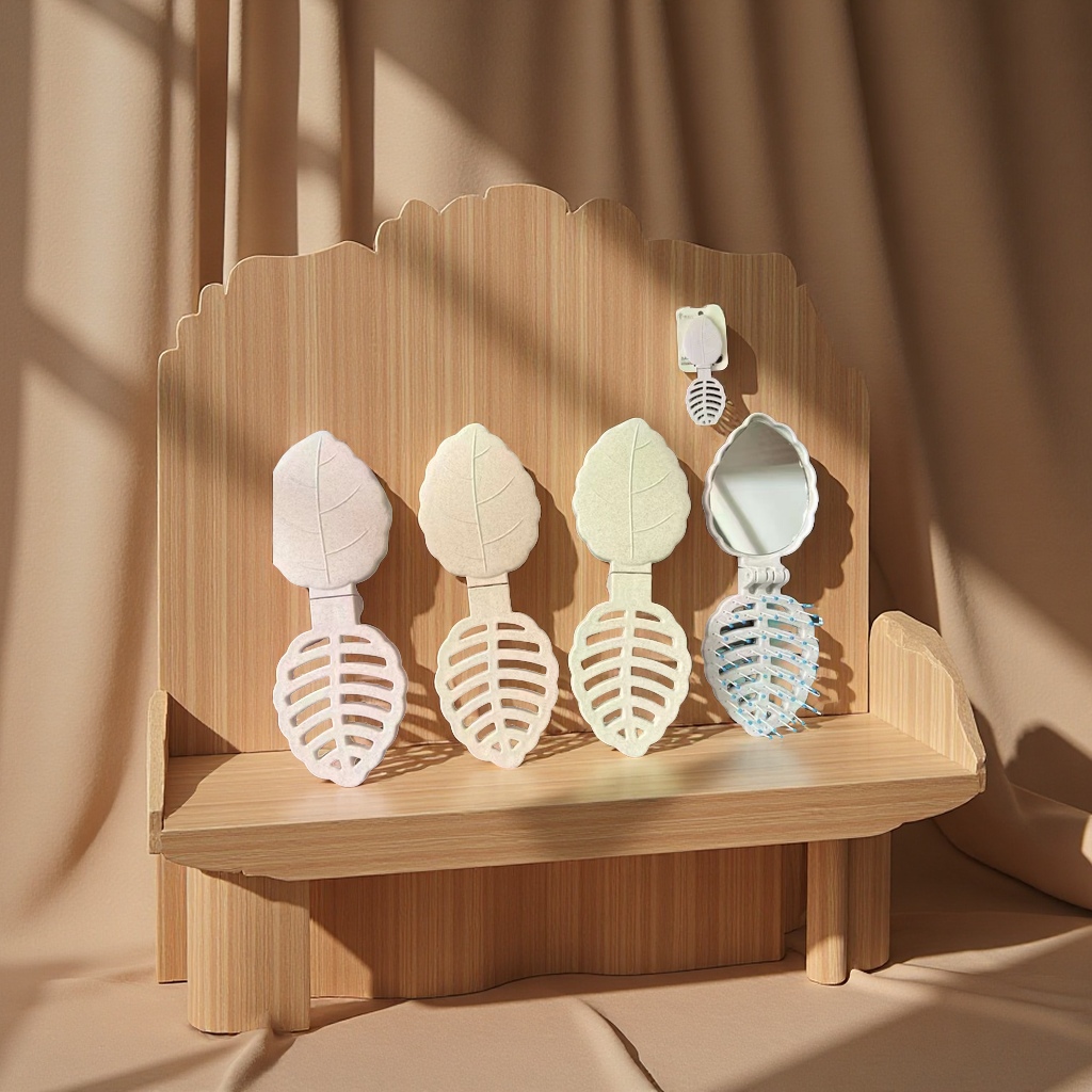 Portable leaf-shaped mirror and comb dual-purpose creative folding portable comb, makeup mirror, essential travel mirror with comb, small items for street vending Specification image