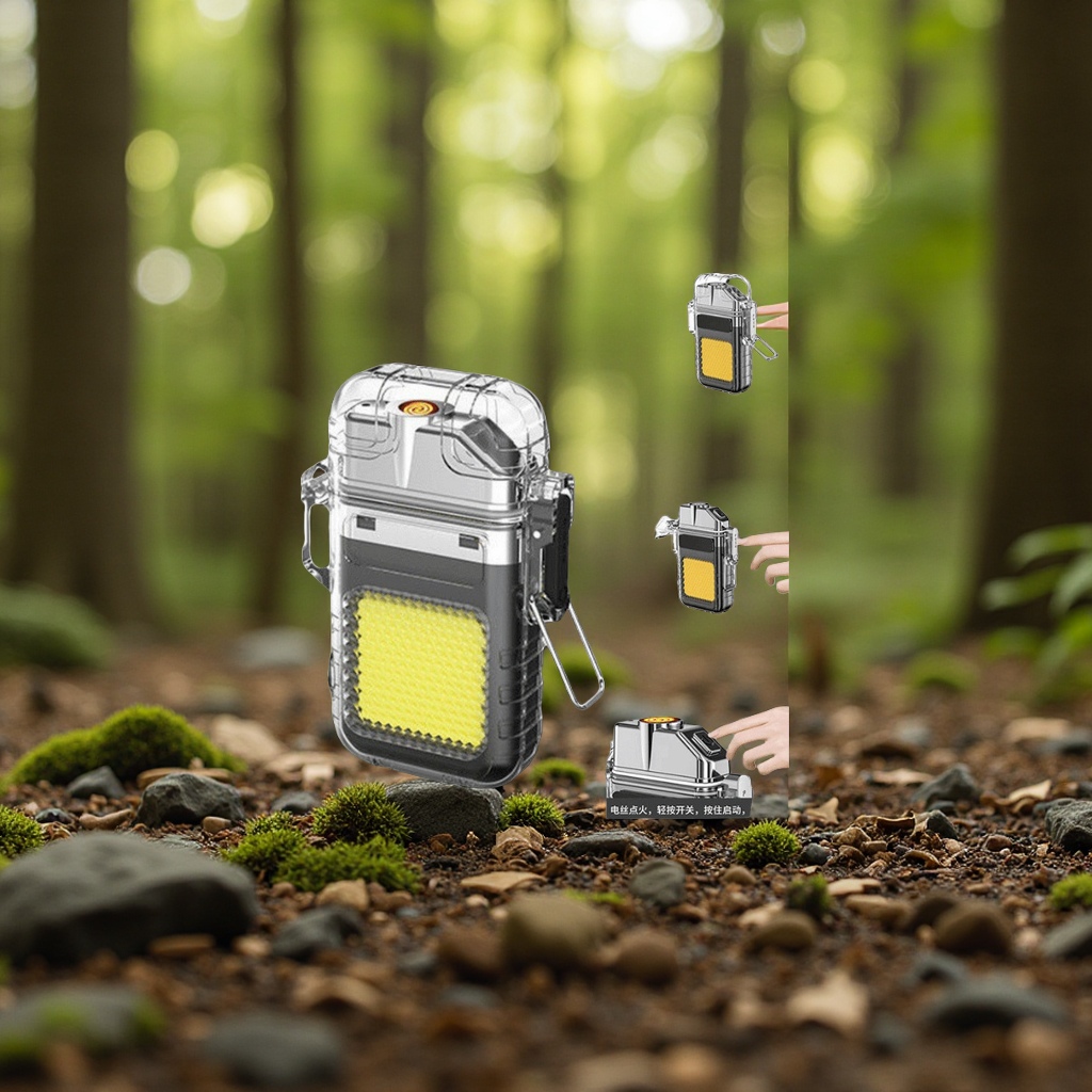 新款透明充电电弧打火机钥匙扣灯 多功能个性户外照明灯 野营露营便携