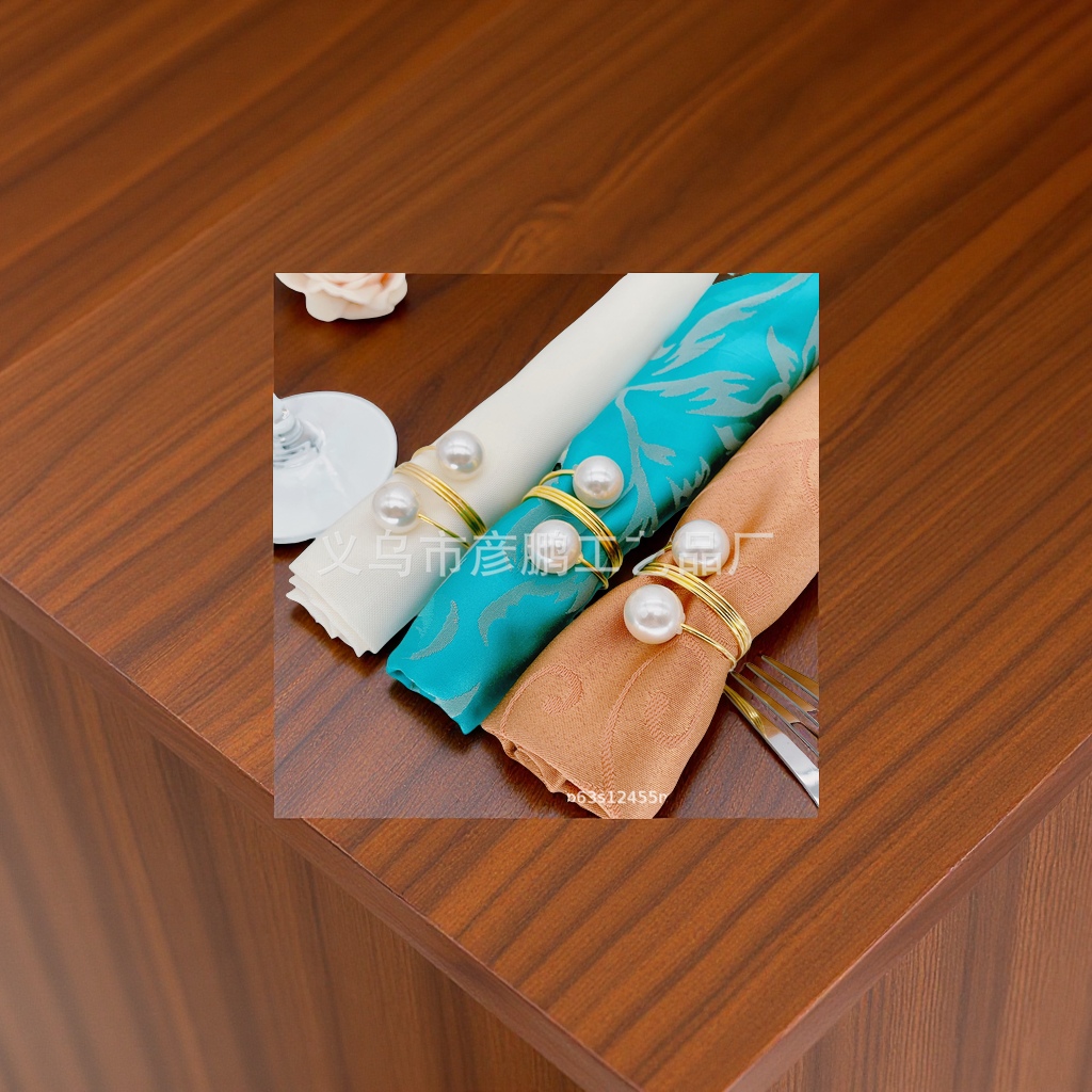 Amazon cross-border pearl spring napkin buckle hotel table setting, wedding design cloth ring, exquisite dining table storage ring details Picture