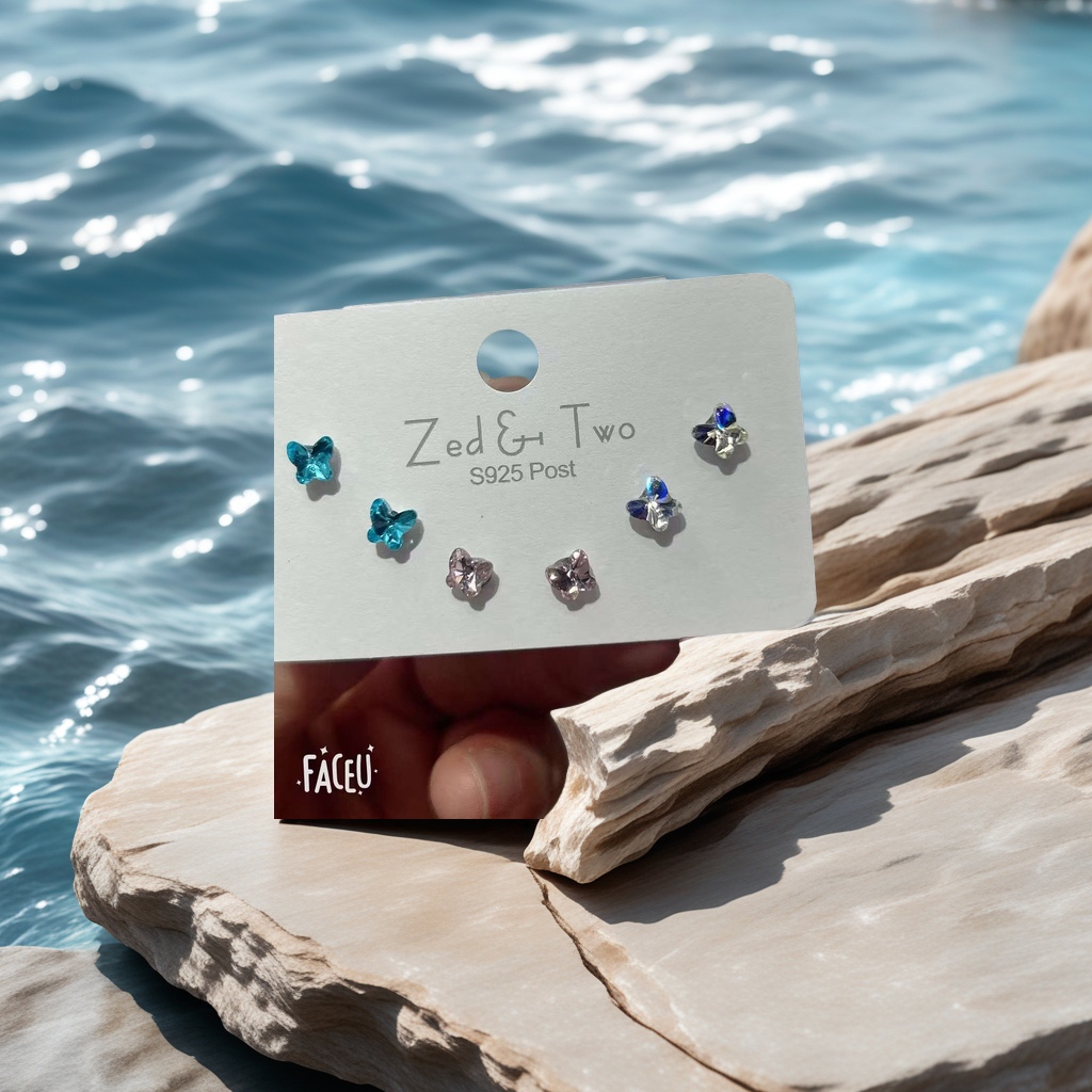 New European fashion trendy butterfly 🦋 trendy three pairs new European fashion stud earrings beautiful more than a little new European fashion accessories details Picture