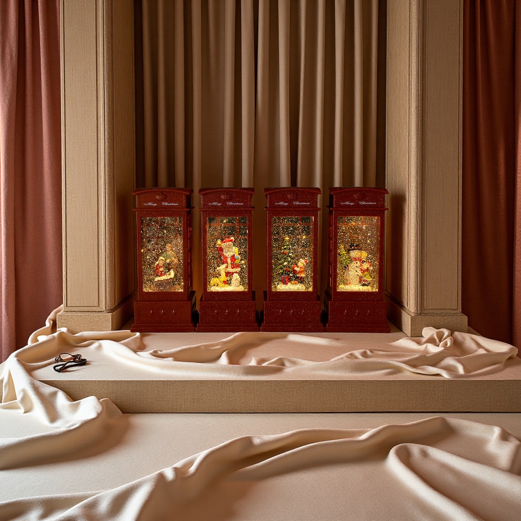 圣诞节电话亭造型水晶灯桌面摆件圣诞老人发光装饰氛围灯