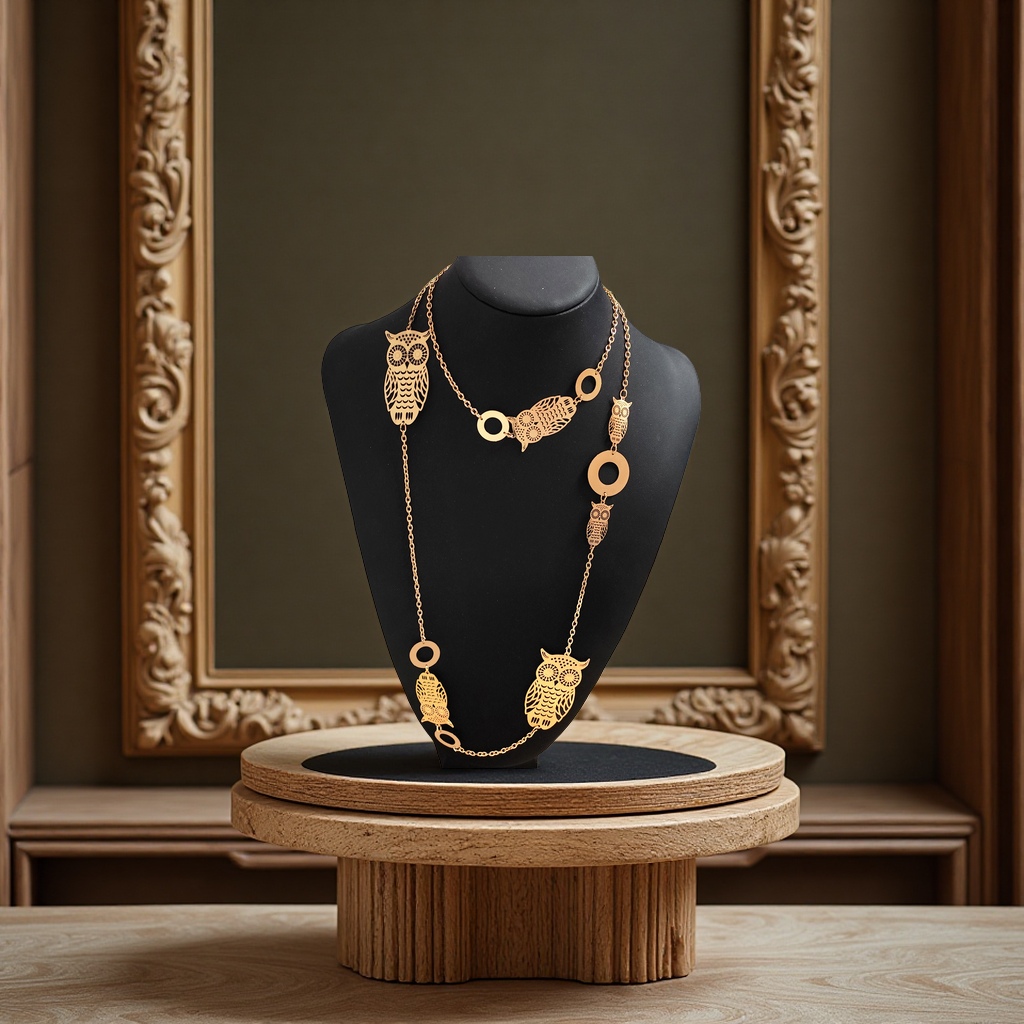 欧美跨境时尚椭圆形花朵毛衣项链高级感圆环猫头鹰项链设计感腰链