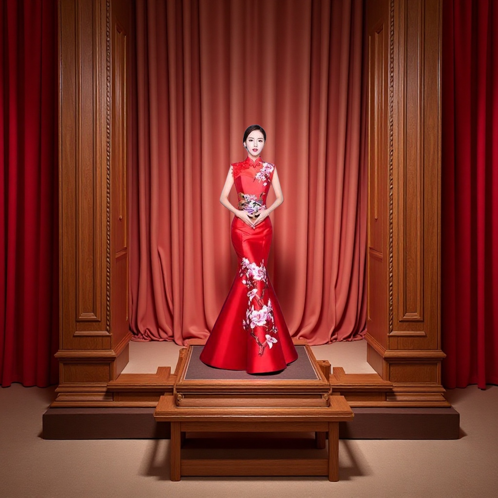 New Chinese-style retro embroidered red slimming long cheongsam fashionable banquet bride's toasting dress details Picture