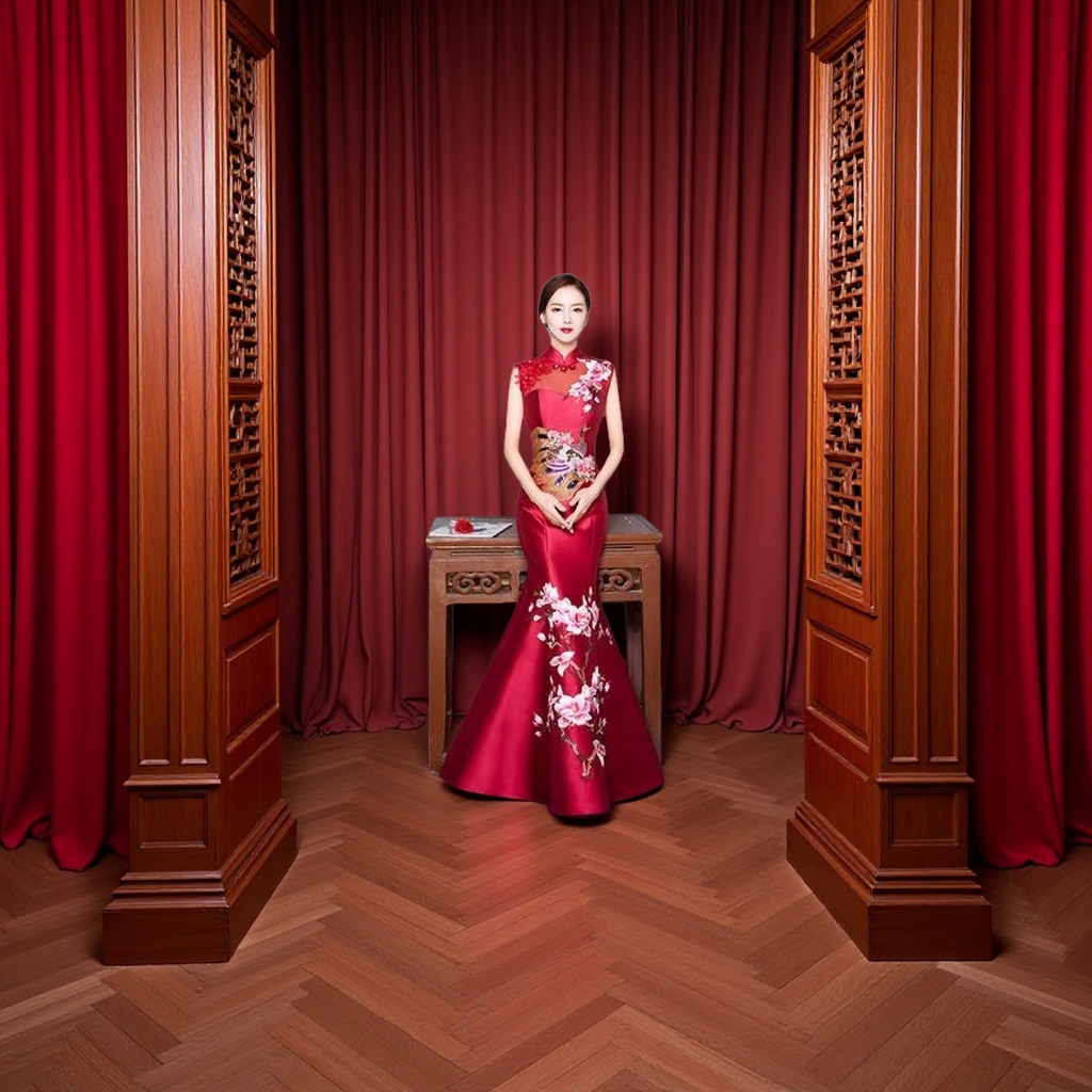 New Chinese-style retro embroidered red slimming long cheongsam fashionable banquet bride's toasting dress Application Scenario