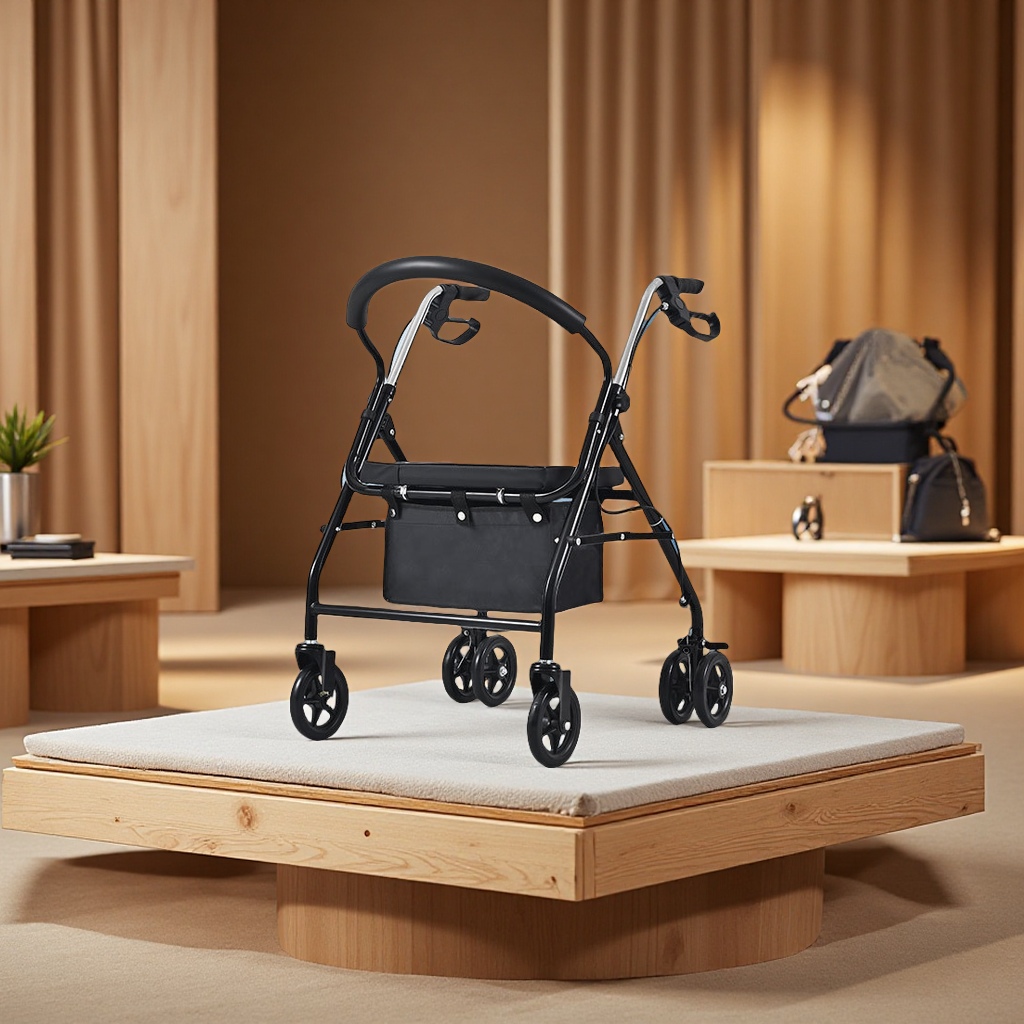 批发加固四轮老人助行器手推车可推可坐老年购物车折叠座椅代步车家用便携