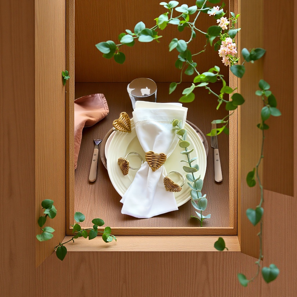 Cross-border bestseller rattan weaving DIY table tissues, fixed button napkins, daily wedding decoration, hotel table setting, napkin rings Specification image