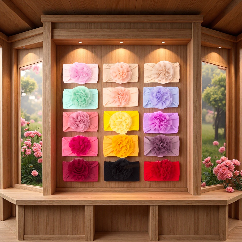 可爱花朵造型尼龙材质弹力发带 时尚百搭舒适亲肤儿童发饰