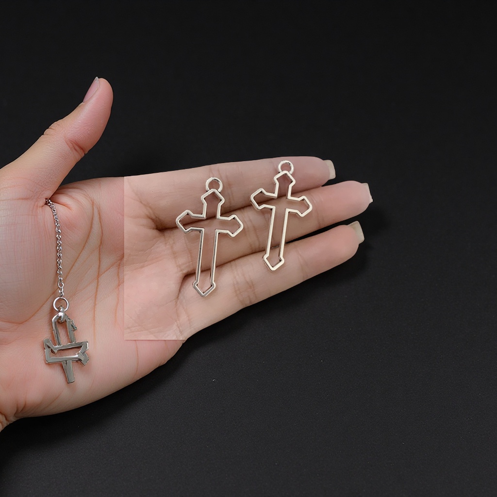 DIY zinc alloy jewelry accessories, hollowed-out cross pendant, punk-style keychain pendant, necklace set Application Scenario