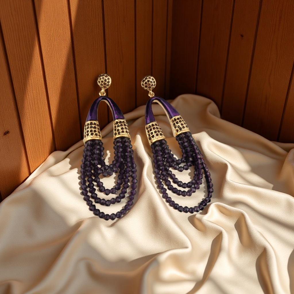 欧美风夸张耳饰，珐琅彩水晶长款耳饰图