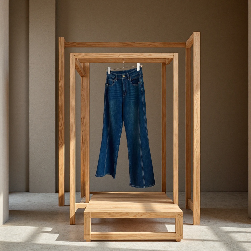 Retro and fashionable high-waisted, slanted, slimming, elastic, slightly flared, straight-leg, loose and versatile women's jeans G031612 Item Picture