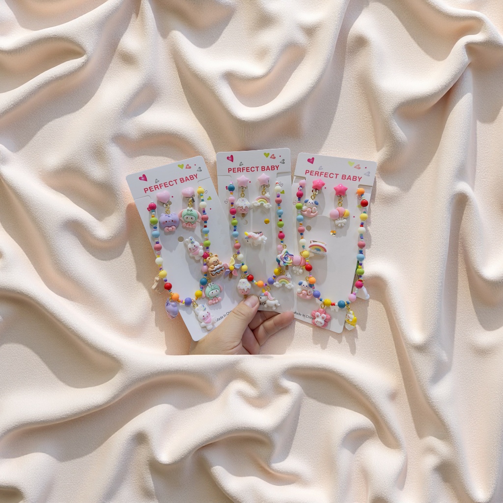 儿童项链卡通三欧丽小女孩串珠饰品公主风可爱多巴胺女宝宝颈链首饰