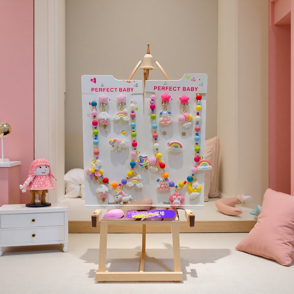 Children's necklace cartoon Three Ouli little girl beaded jewelry Princess style cute dopamine baby girl necklace jewelry details Picture