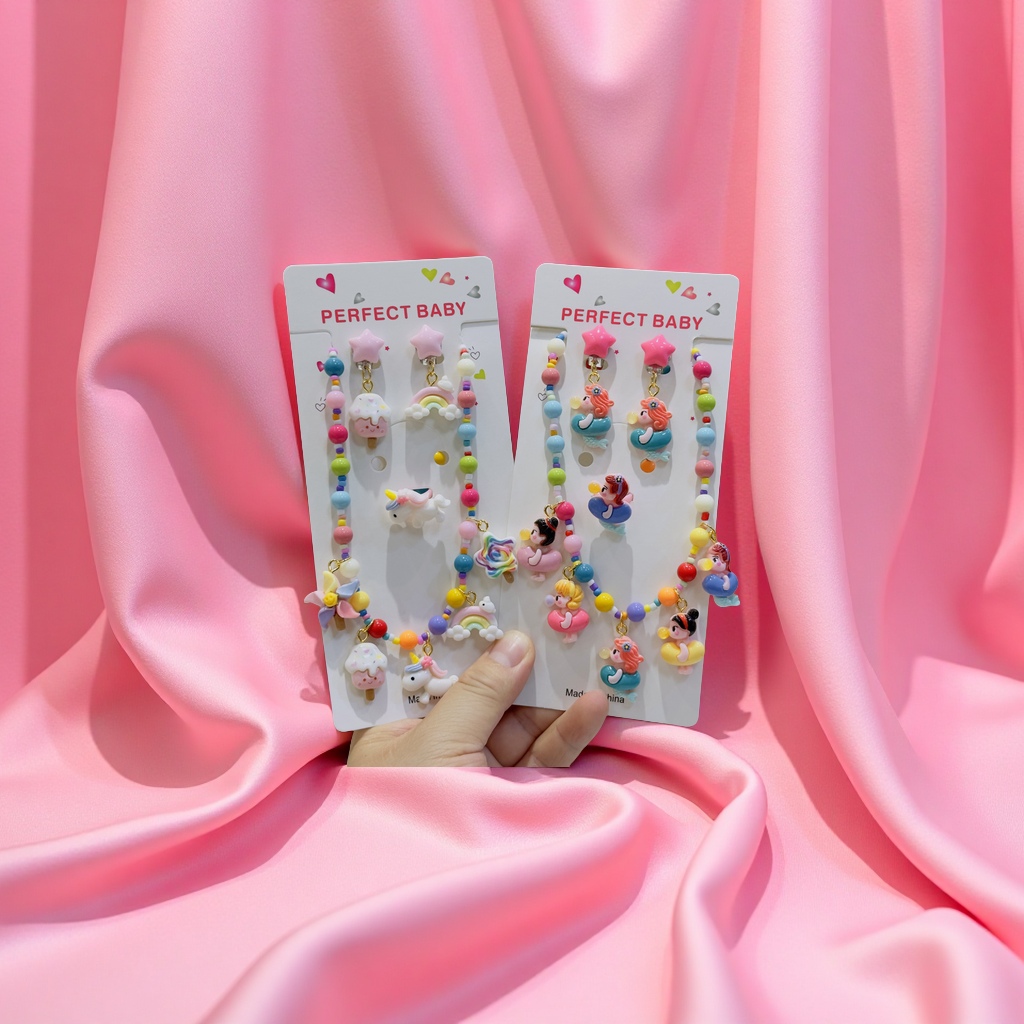 Children's necklace cartoon Three Ouli little girl beaded jewelry Princess style cute dopamine baby girl necklace jewelry Specification image