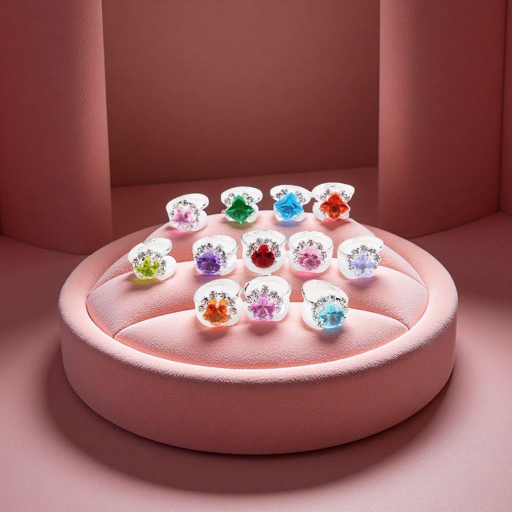 Children's diamond ring princess ring 36 pieces box set artificial gemstone full diamond ring, Douyin same style children's jewelry for best friend wholesale details Picture