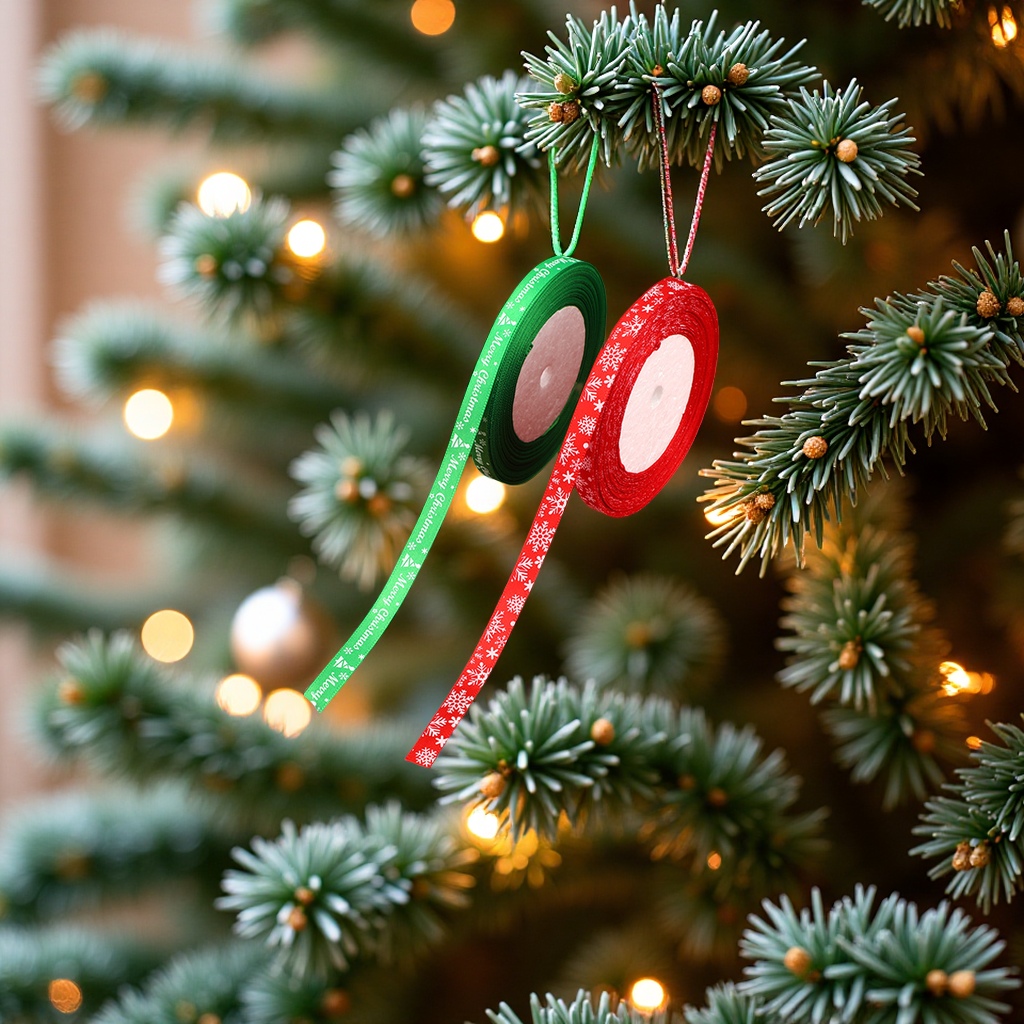 跨境圣诞节装饰涤纶织带印雪花绿色红色丝带蝴蝶结礼物包装带