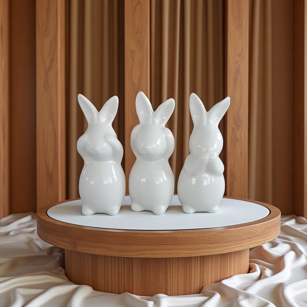 复活节兔子陶瓷小摆件家居装饰创意礼品手工工艺品桌面摆设 苹果 梨 松果摆件