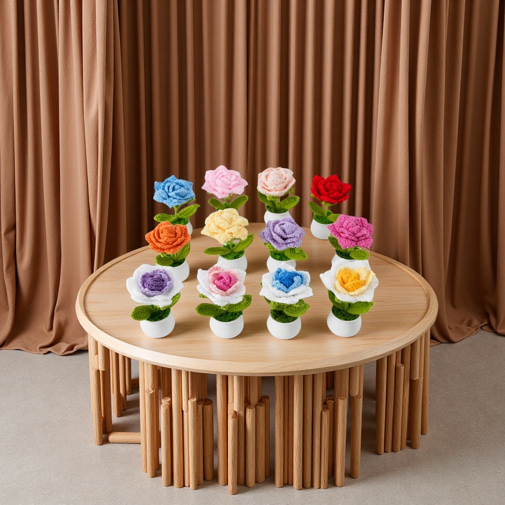 创意手工毛线编织花盆栽 多肉植物装饰摆件 家居桌面小盆景