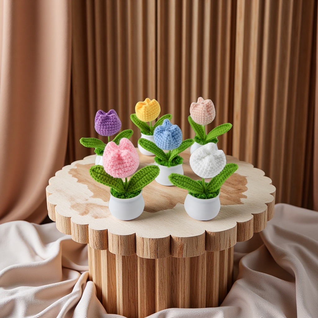 创意手工毛线编织花盆栽 多肉植物装饰摆件 家居桌面小盆景产品图