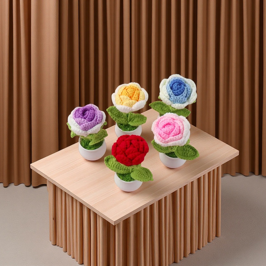 创意手工毛线编织花盆栽 多肉植物装饰摆件 家居桌面小盆景细节图