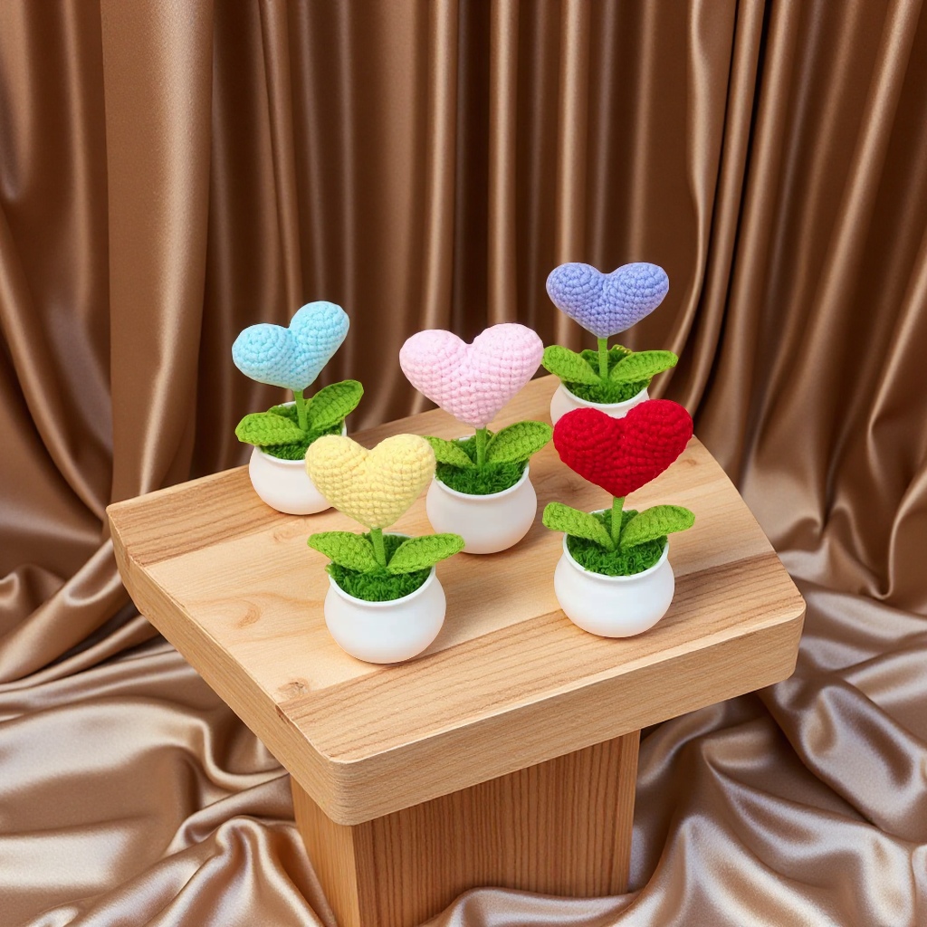 创意手工毛线编织花盆栽 多肉植物装饰摆件 家居桌面小盆景白底实物图