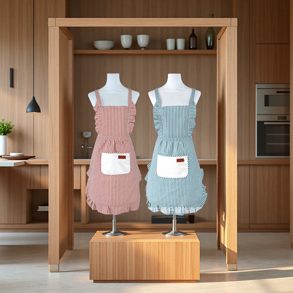 Korean double-layer apron men's and women's household kitchen and dining work clothes, 25 new styles of popular cotton and linen waist wraps, fashionable cooking and household apron sleeves