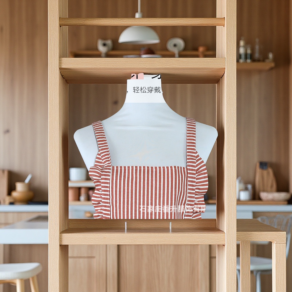Korean double-layer apron men's and women's household kitchen and dining work clothes, 25 new styles of popular cotton and linen waist wraps, fashionable cooking and household apron sleeves details Picture