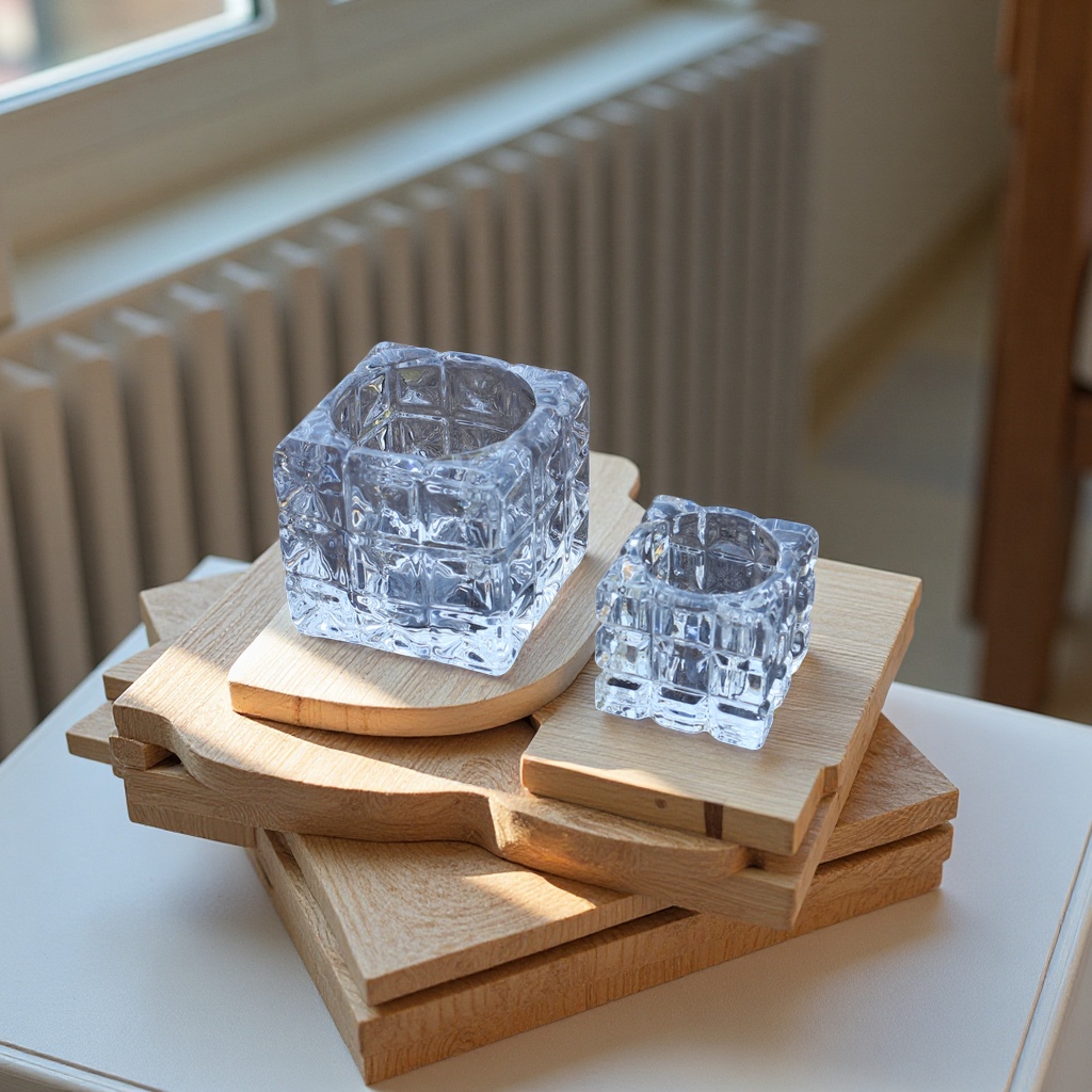 Creative square crystal glass candlesticks, lampshades, candle vessels, wax-filled square cups, lighting fixtures, glass wax cups details Picture