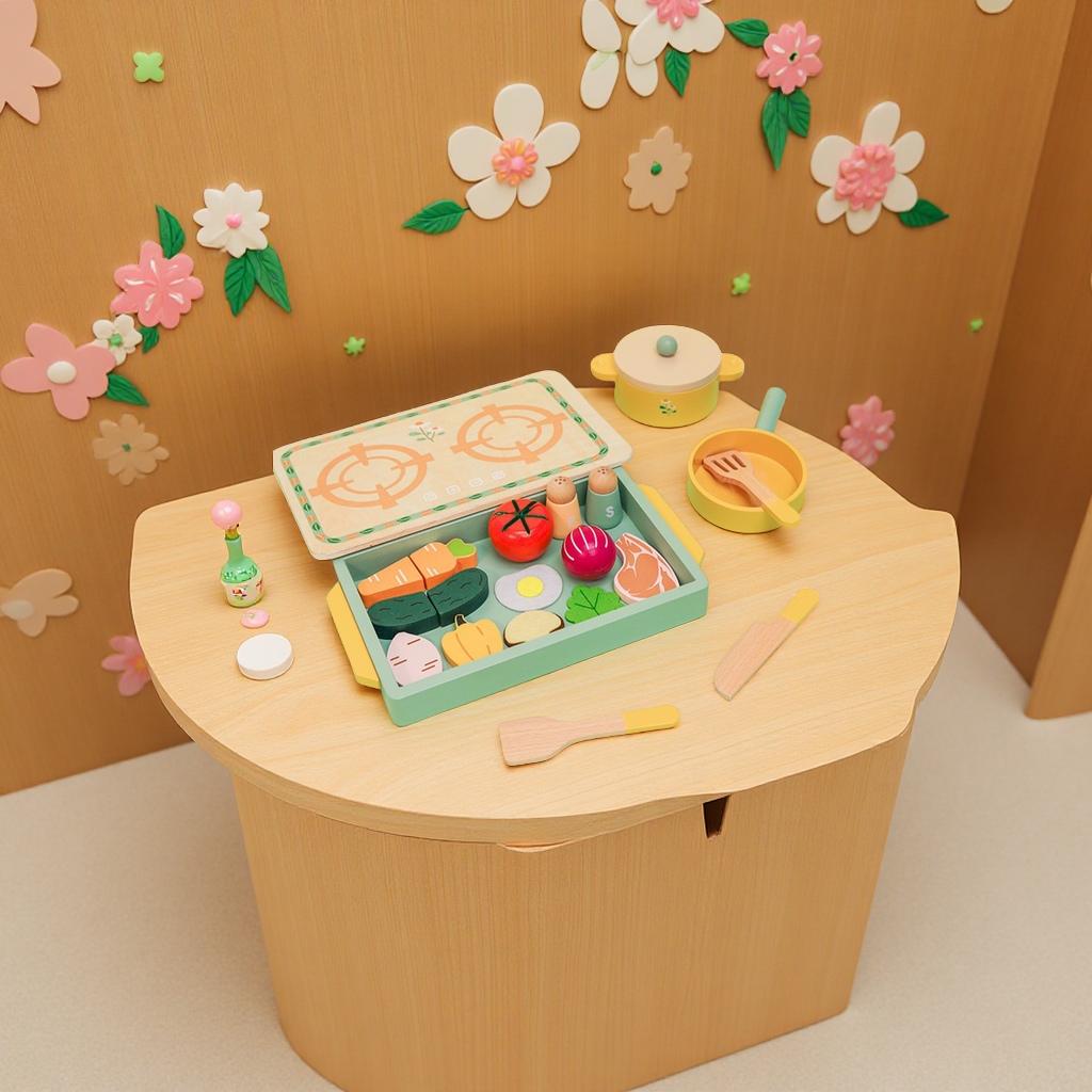 儿童仿真过家家木制厨房益智玩具套装 女孩模拟做饭切切乐蛋糕餐厨具玩具