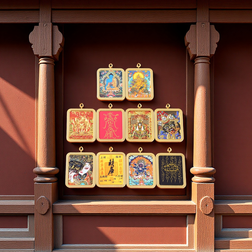 Tibetan semi-hand-painted double-sided Thangka pendant, Zaki Lhamo Thangka, Wutai Mountain Long Wuye Brass handicraft details Picture