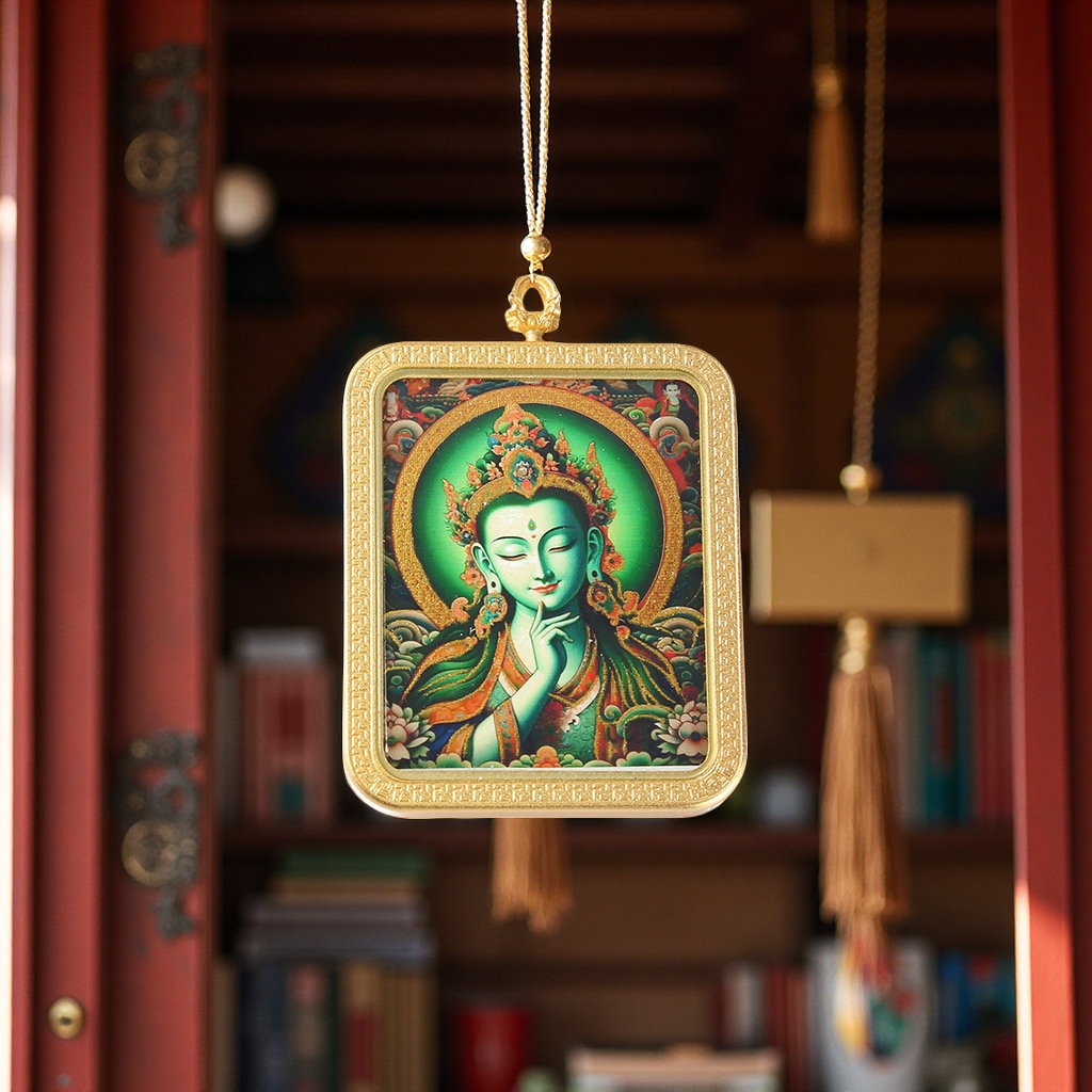 Tibetan semi-hand-painted double-sided Thangka pendant, Zaki Lhamo Thangka, Wutai Mountain Long Wuye Brass handicraft Item Picture