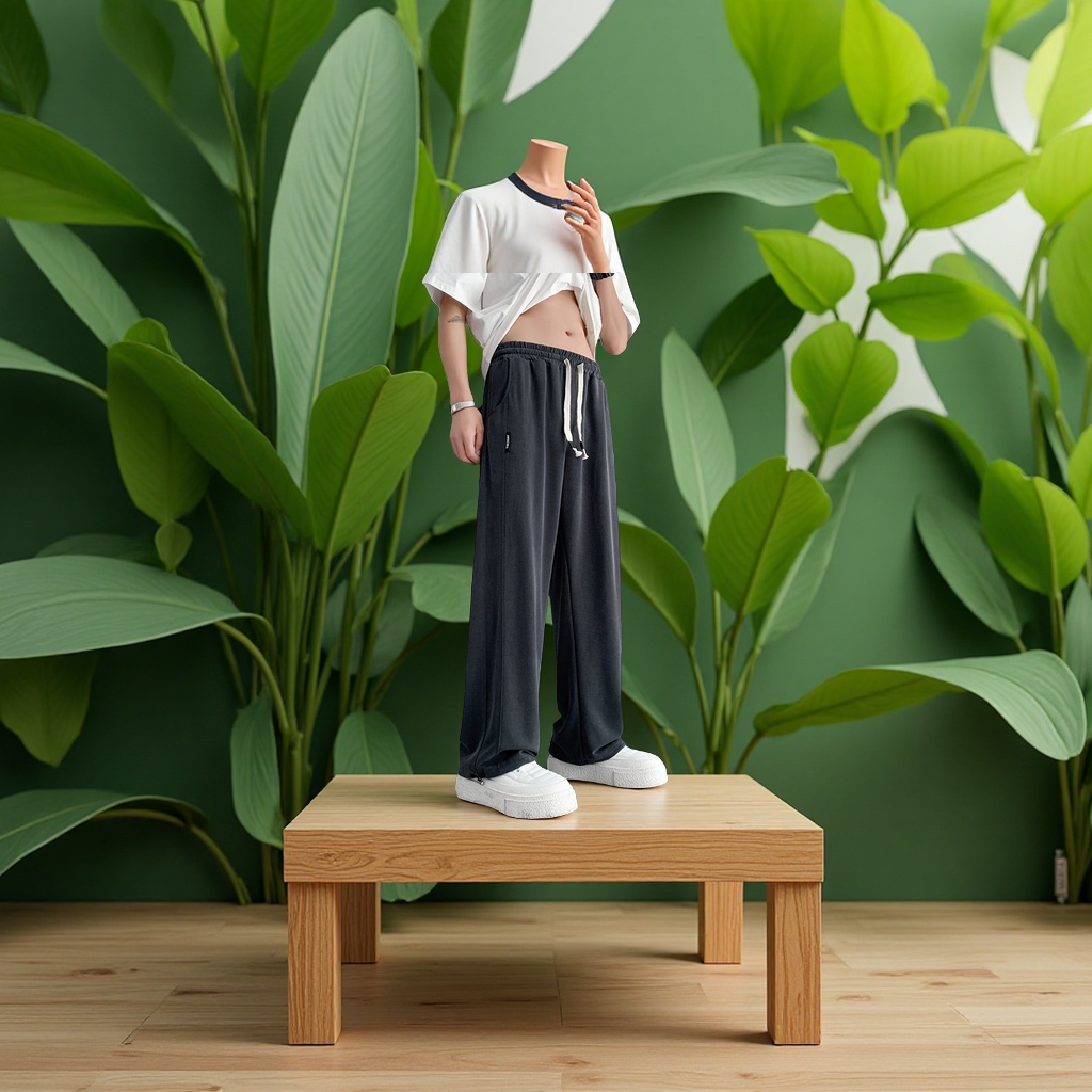 New men's summer ice silk drape loose drawstring sport pants and men's straight-leg casual trousers