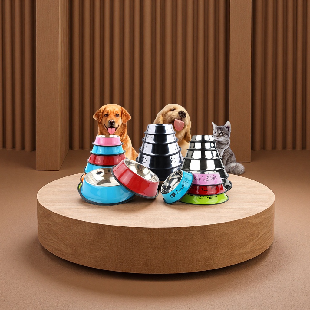 宠物用品不锈钢狗碗猫碗橡胶底防滑防打翻狗粮碗猫水碗耐用食具狗狗专用