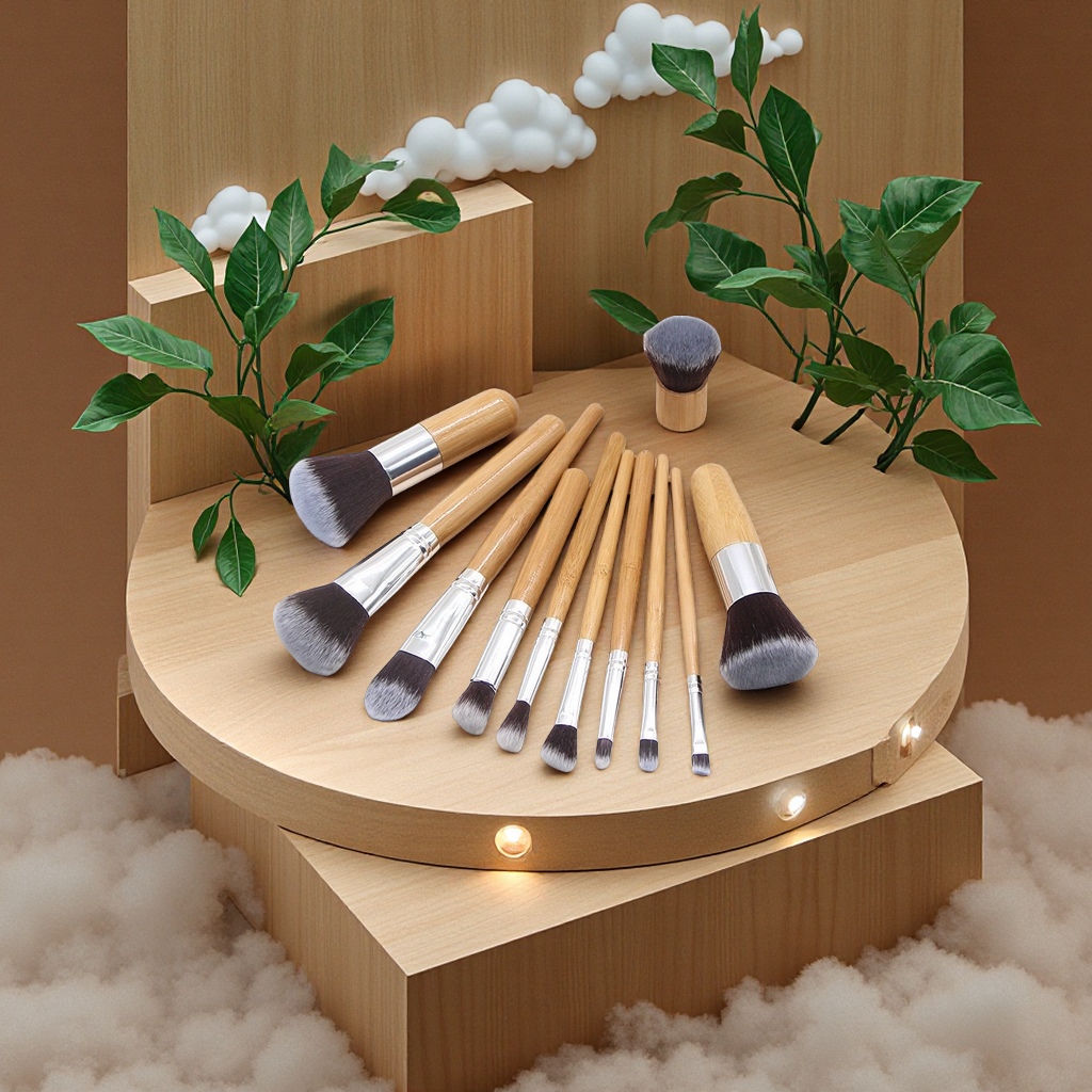 关键词：化妆刷

标题：11支竹木柄化妆刷套装带布包多功能便携美妆工具柔软毛质上妆均匀不卡粉