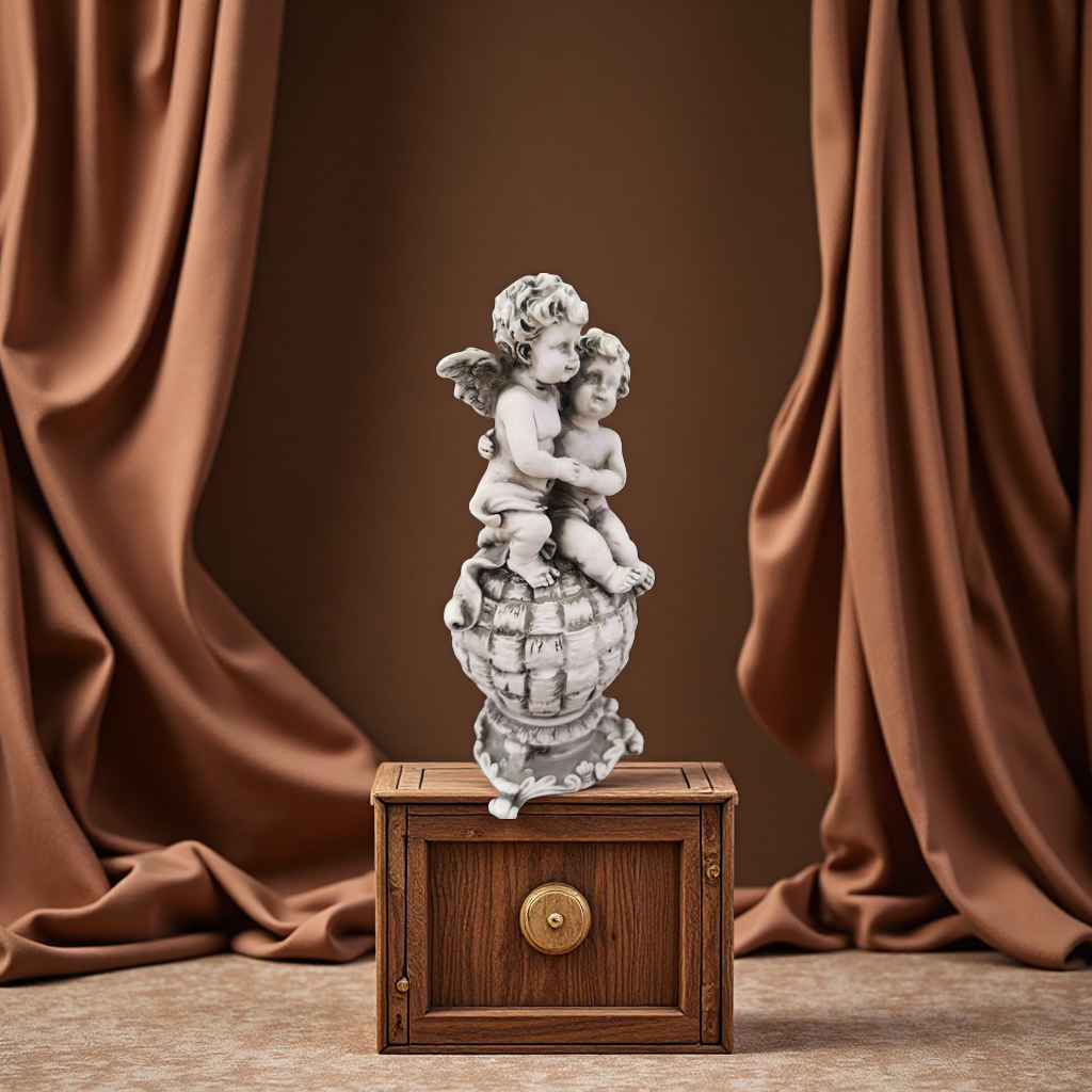 雕像 天使摆件 装饰家居 双人天使坐球 访古色 复古 精致礼品产品图