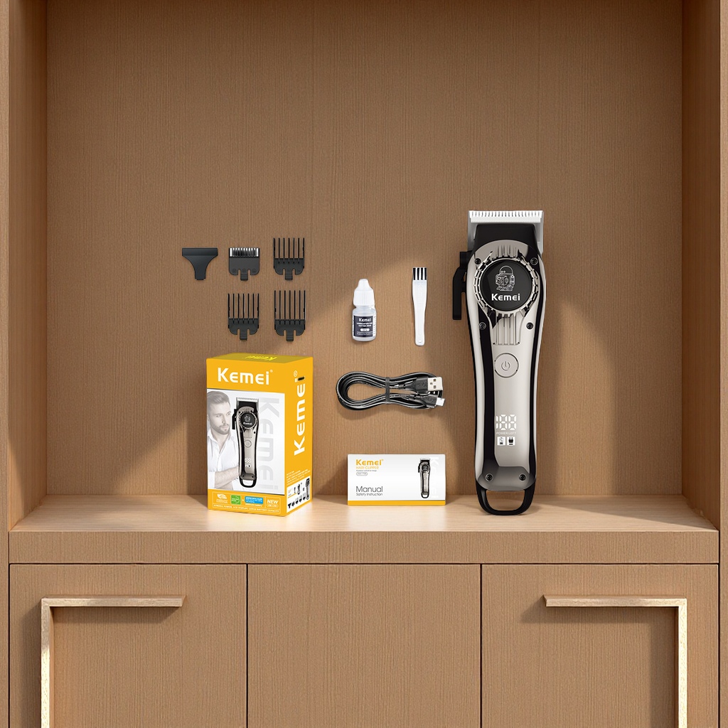 跨境科美电动理发器长续航可调节雕刻电推剪LCD数显理发推子批发