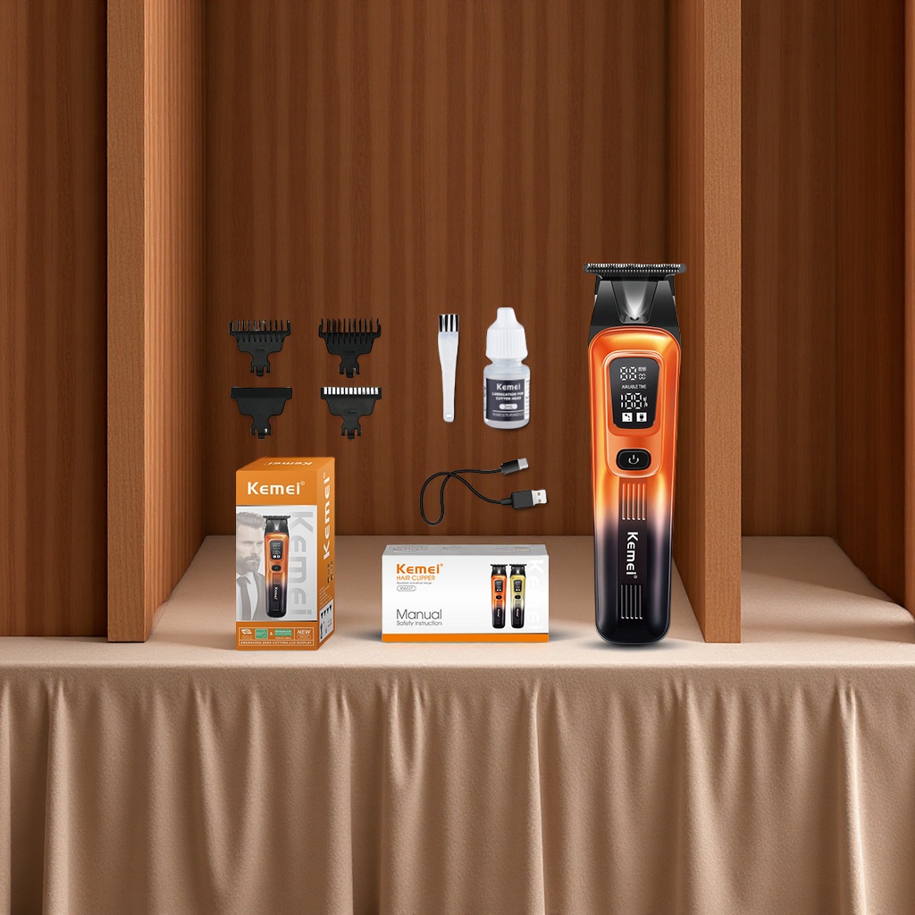 kemei科美家用智能数显电动理发器USB快充油头雕刻推剪