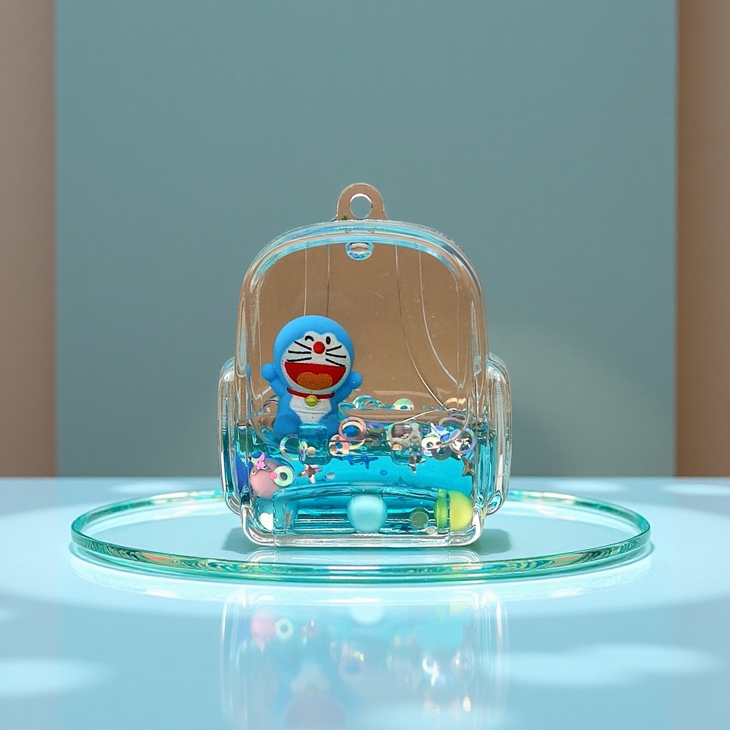 Creative acrylic oil-impregnated sand bottle, blue cartoon keychain, perfume, car accessories, desktop ornaments and ornaments Specification image