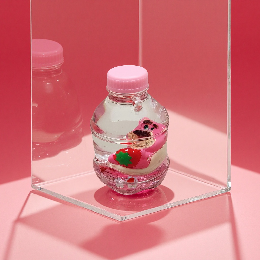 Creative acrylic sand bottle, pink strawberry bear keychain, car pendant, decorative accessory Specification image