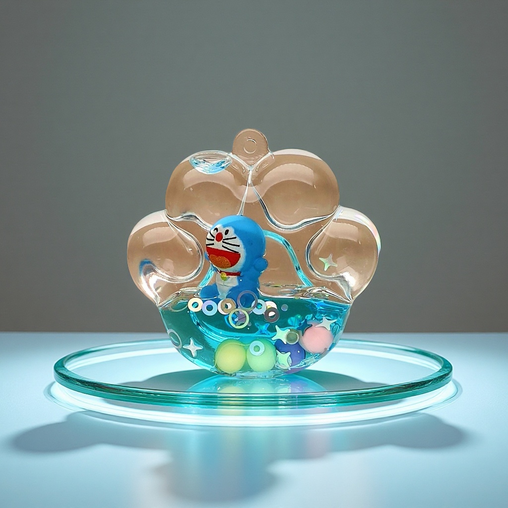 Creative acrylic oil-impregnated sand bottle, blue cartoon keychain, perfume, car accessories, desktop ornaments and ornaments Item Picture