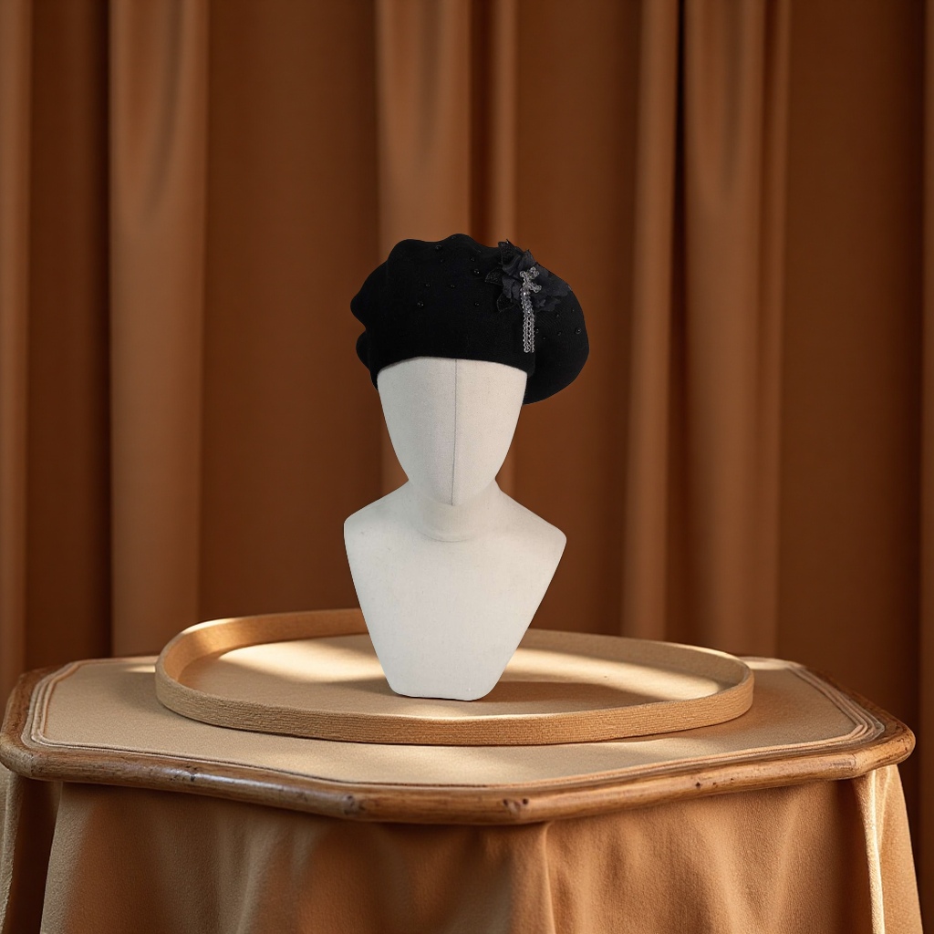 The new handcrafted flower cashmere brackish yarn knitted cap, double-layer beret cap, rhinestone decorated flower cap, French classic, warm, breathable, elastic and comfortable, is a bestseller in foreign trade