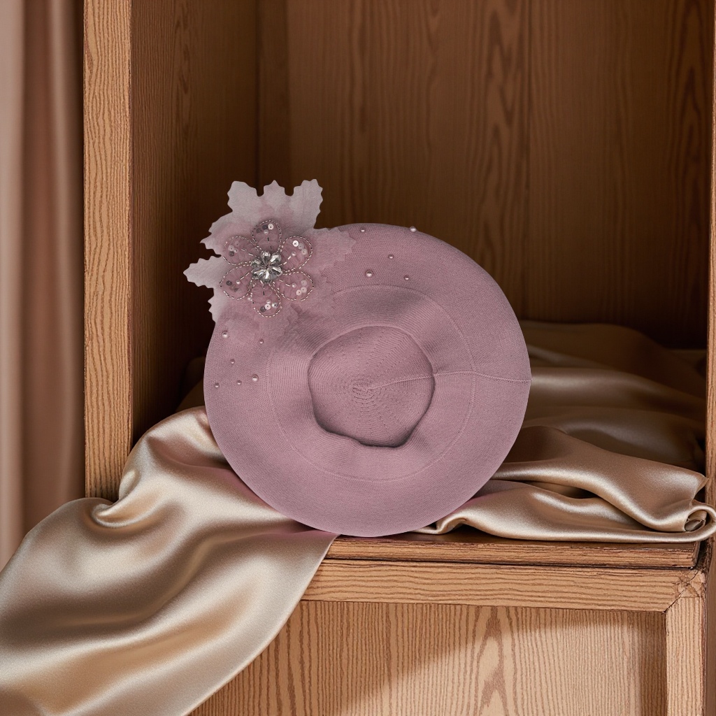 This is a classic and fashionable bestseller for foreign trade. It features a new hand-painted cashmere bride-core knitted hat, a double-layer beret hat with rhinestone decoration, providing warmth, breathability, comfort and moderate elasticity Item Picture