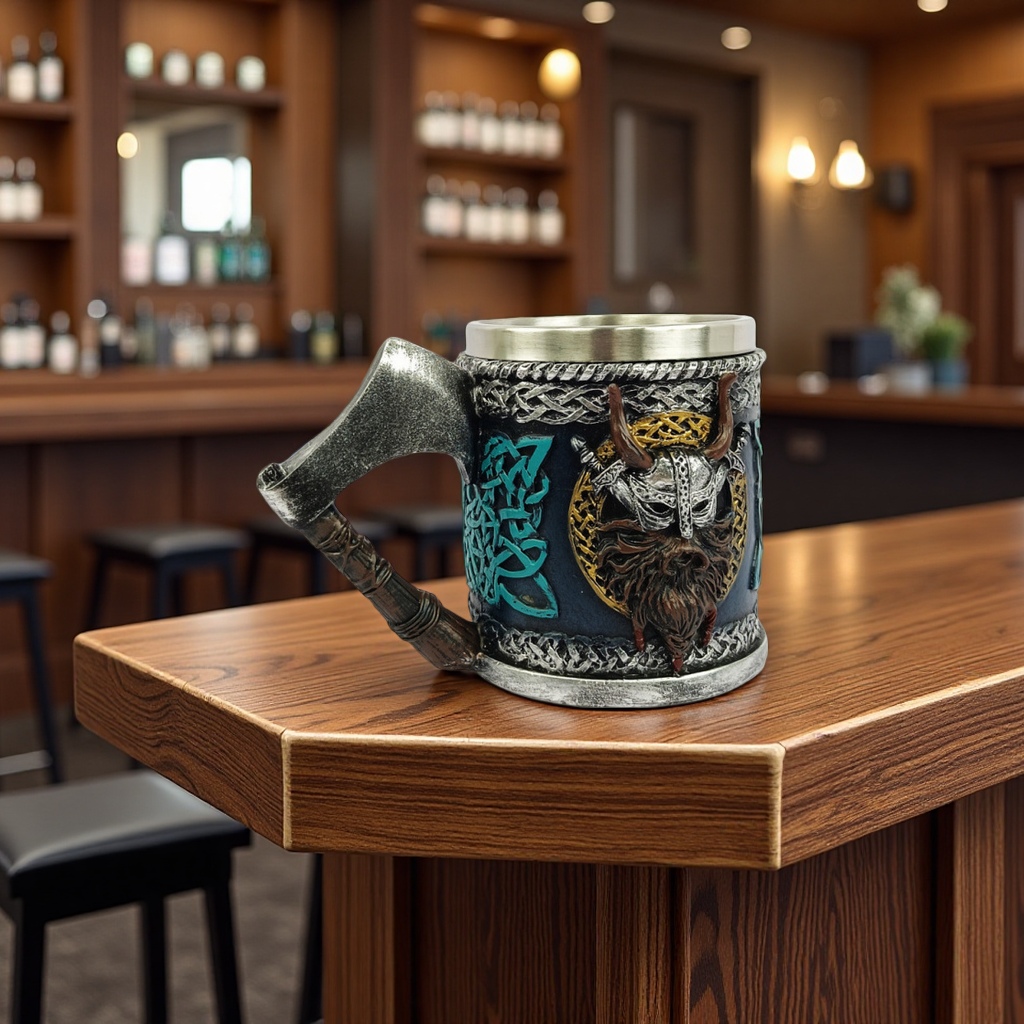 Personalized Viking horn-shaped character mug, axe-handle, large-capacity wine glass, beer glass, special cup for bars and KTVS Specification image
