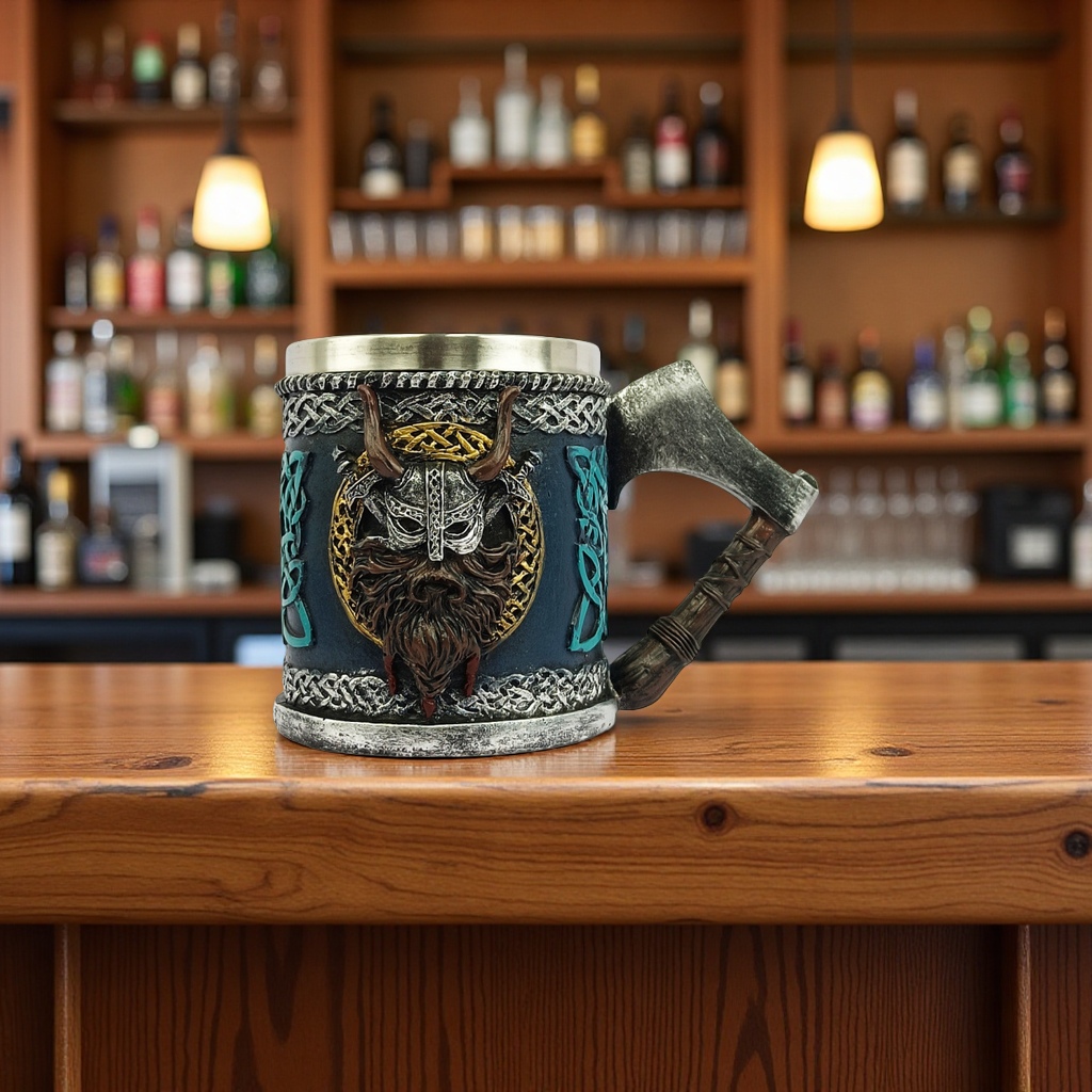 Personalized Viking horn-shaped character mug, axe-handle, large-capacity wine glass, beer glass, special cup for bars and KTVS Item Picture