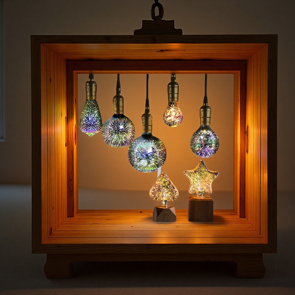 钻石3D立体彩色烟花灯泡ST64 爱迪生LED球泡灯 Fireworks灯泡创意装饰