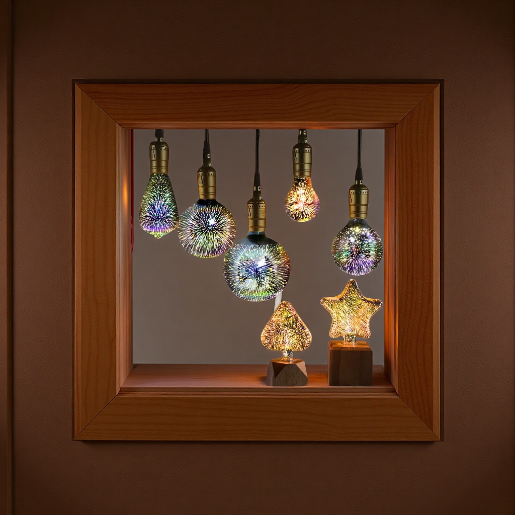 钻石3D立体彩色烟花灯泡ST64爱迪生LED灯 Fireworks球泡灯创意装饰