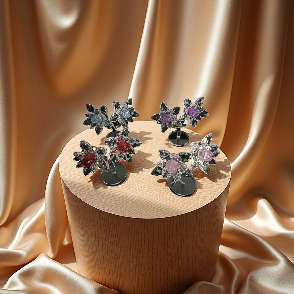 Double-flower crystal decorative items for home decoration, creative craft gifts, transparent, crystal clear and beautiful display. 4 colors can be mixed Specification image